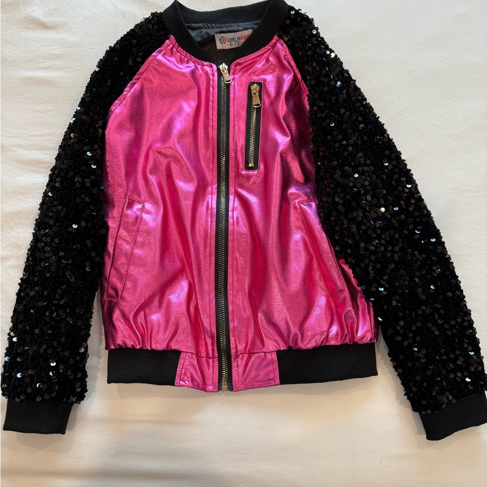 Pink and Black Sequin Kids Jacket| sz 6-7